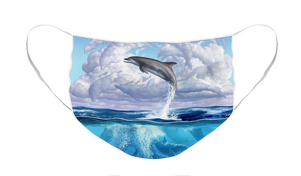 Dolphins Face Mask featuring the digital art Dolphonic Symphony by Jerry LoFaro