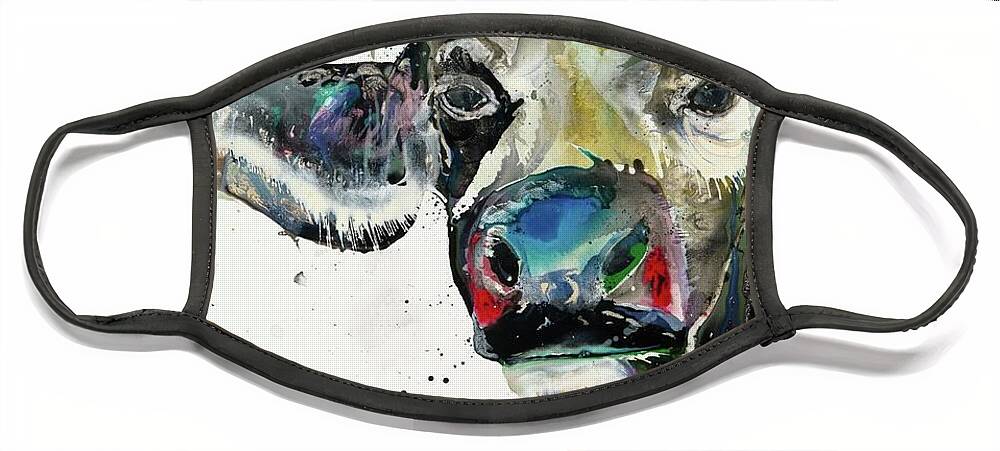 Buffalo Face Mask featuring the painting Doppelganger by Kasha Ritter