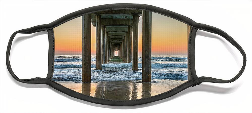 Beach Face Mask featuring the photograph Down Under Scripp's Pier by David Levin