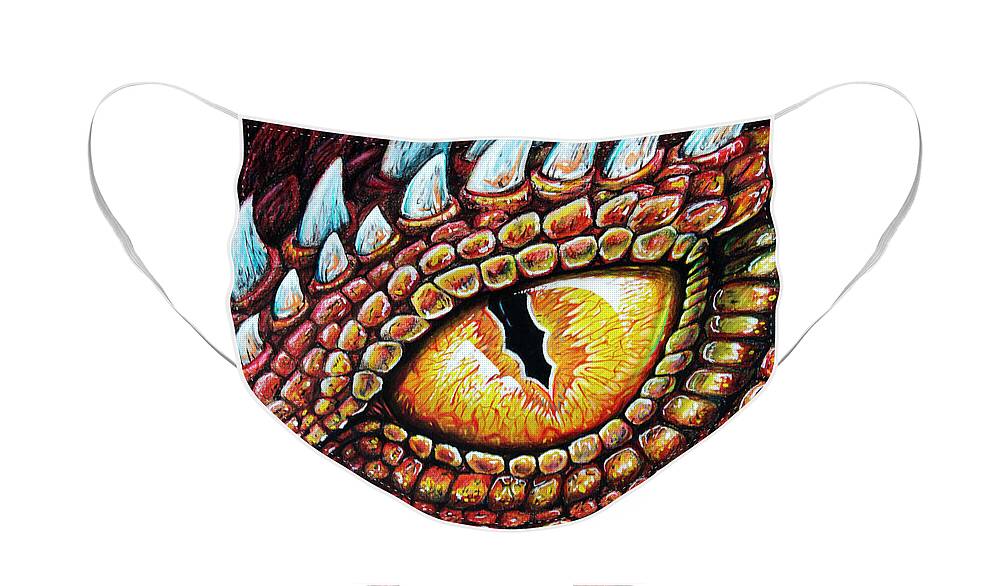 Dragon Face Mask featuring the drawing Dragon Eye by Aaron Spong
