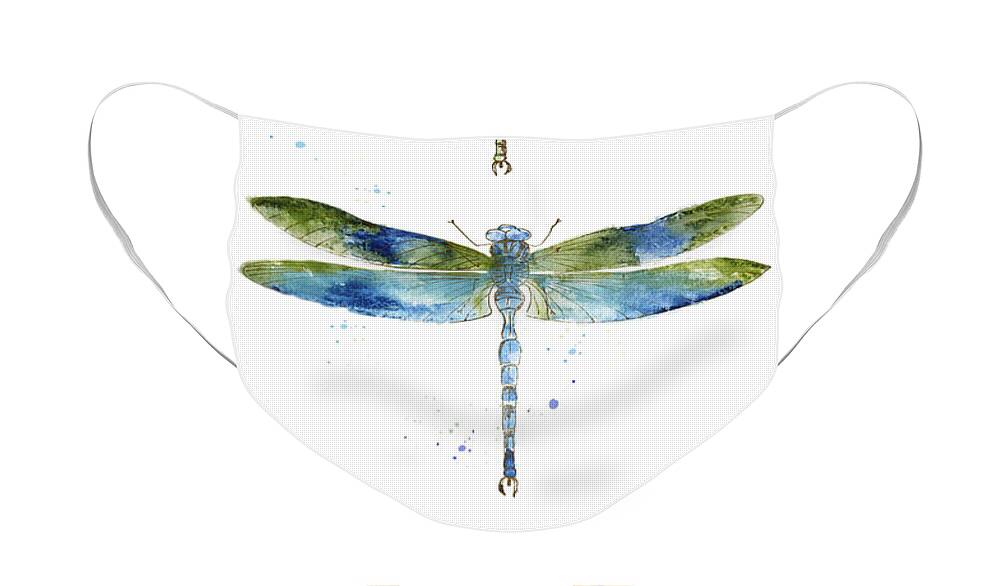 Jean Plout Face Mask featuring the painting Dragonfly Bliss-JP3443 by Jean Plout