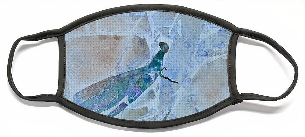 Dragonfly Face Mask featuring the painting Dragonfly by Kellie Chasse