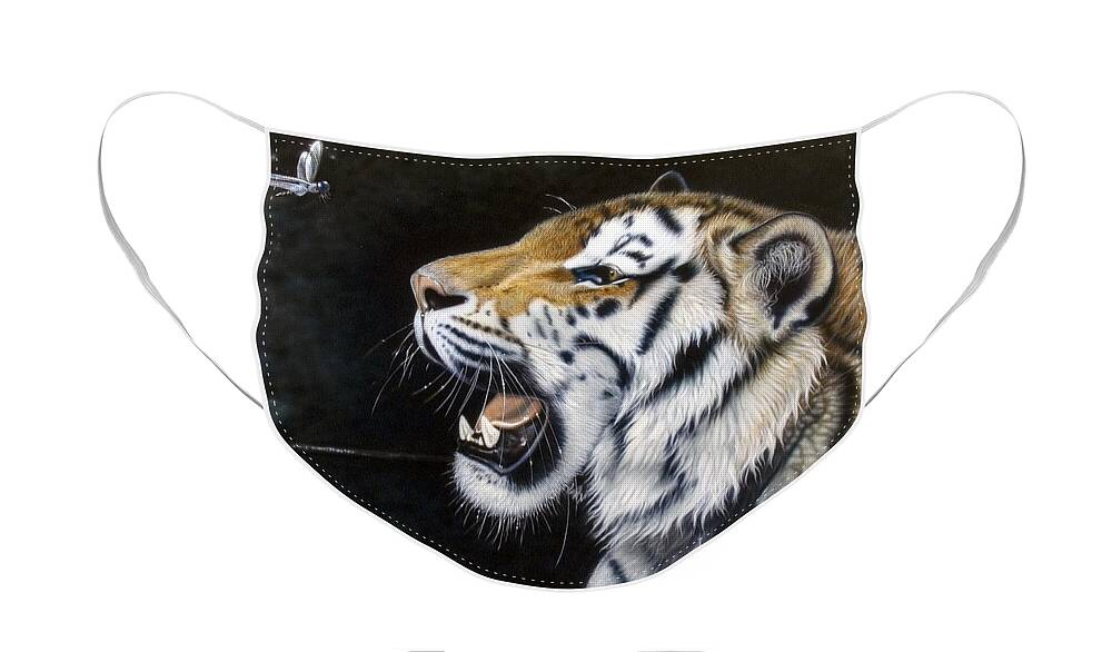 Tiger Face Mask featuring the painting Dragonfly by Sandi Baker