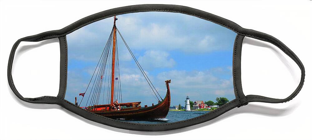 Thousand Islands Face Mask featuring the photograph The Draken Passing Rock Island by Dennis McCarthy