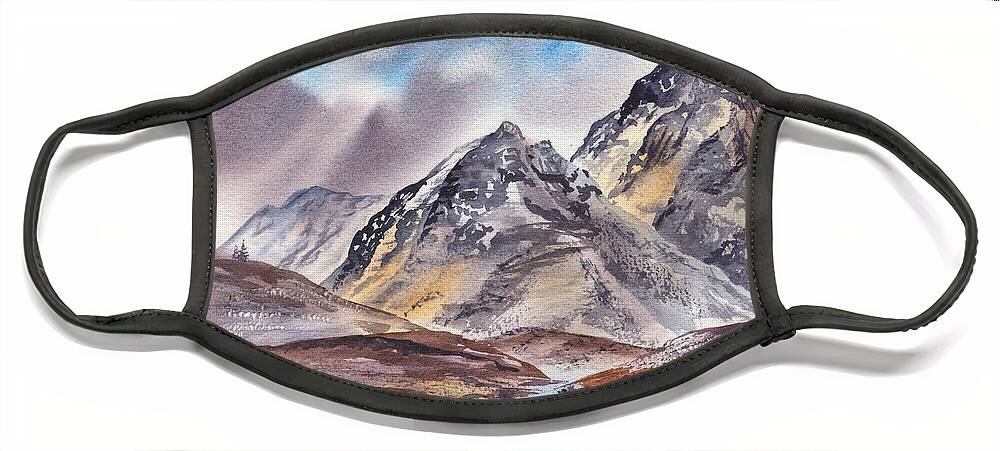 Mountains River Face Mask featuring the painting Dramatic Landscape With Mountains by Irina Sztukowski