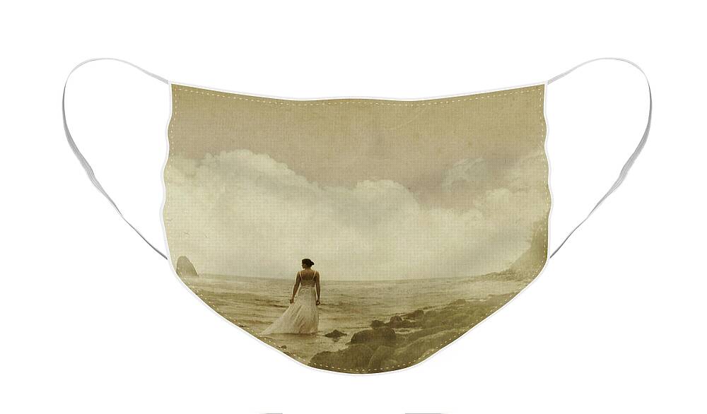 Woman Face Mask featuring the photograph Dramatic seascape and woman by Clayton Bastiani