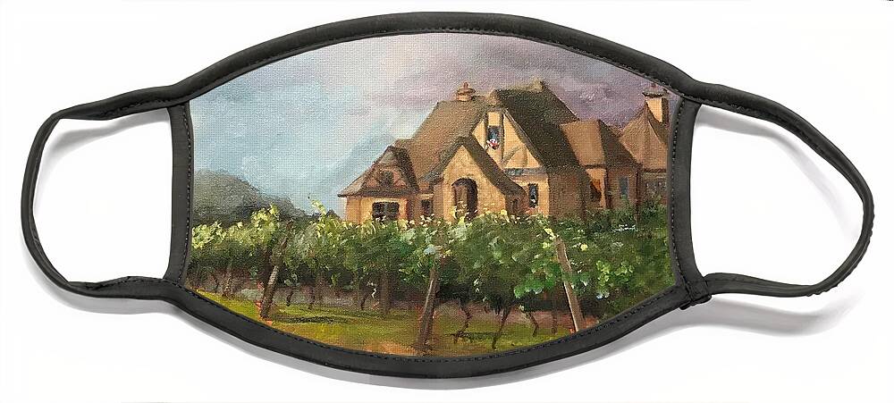 Vineyard Face Mask featuring the painting Dreams Come True - Chateau Meichtry Vineyard - Plein Air by Jan Dappen