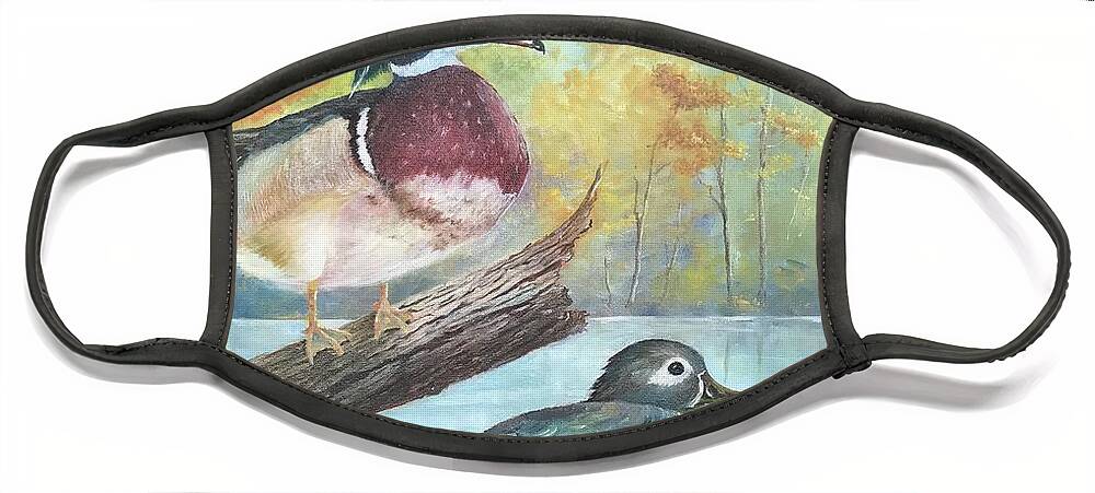 Duck Face Mask featuring the painting Wood Ducks by ML McCormick