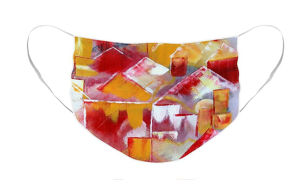Abstract Face Mask featuring the painting Dwellings by Tracey Lee Cassin