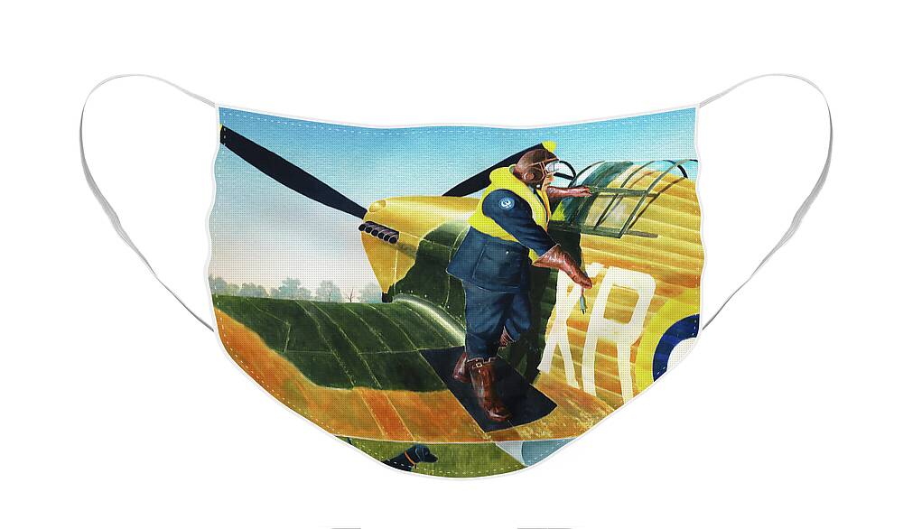 Aviation Face Mask featuring the painting Eagle Pilot by Douglas Castleman