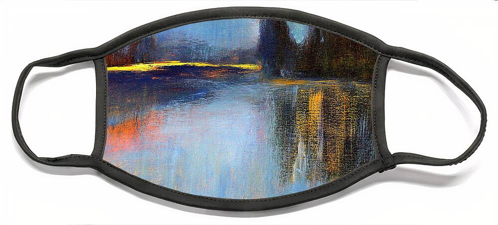 Blue Lake Landscape Painting Face Mask featuring the painting Early LIght by Nancy Merkle