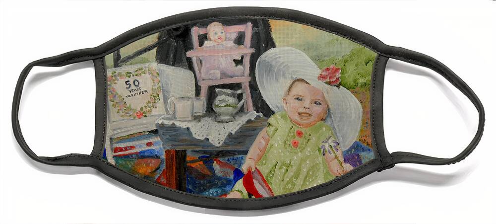 Baby Face Mask featuring the painting Eden Rose's First Tea Party by Quwatha Valentine
