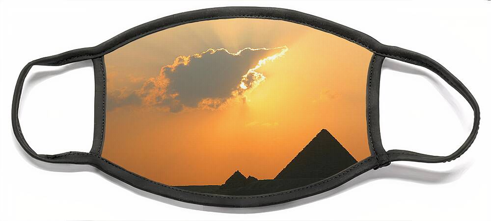Pyramid Face Mask featuring the photograph Egpytian Sunset Behind Cloud by Donna Corless