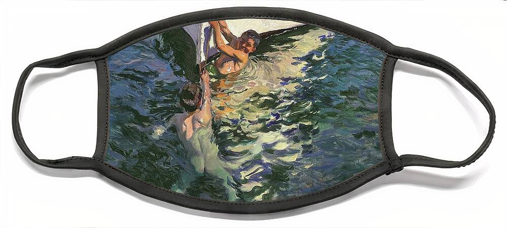 Joaquin Sorolla Face Mask featuring the painting El Bote Blanco by Joaquin Sorolla