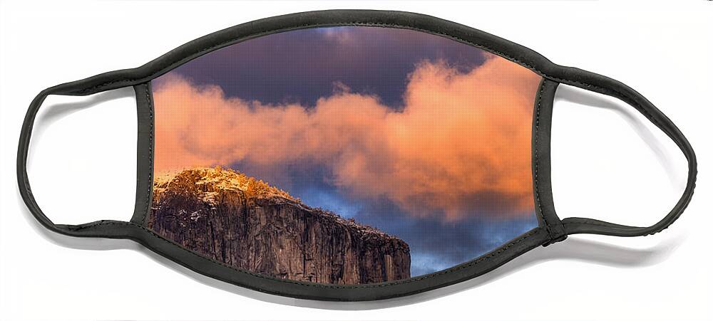 El Capitan Face Mask featuring the photograph El Cap Glow by Anthony Michael Bonafede