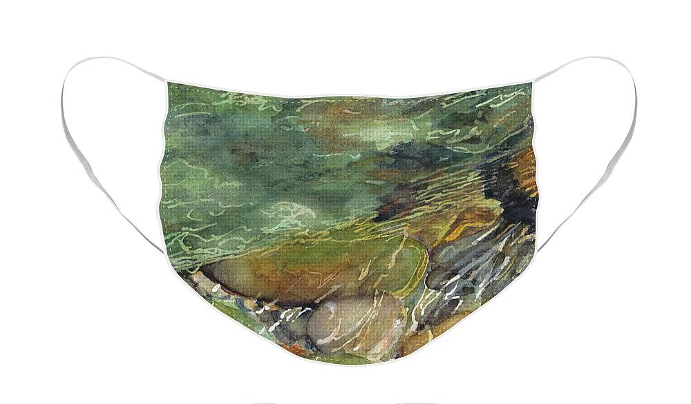 River Rocks Face Mask featuring the painting Elbow River Rocks 3 by Madeleine Arnett