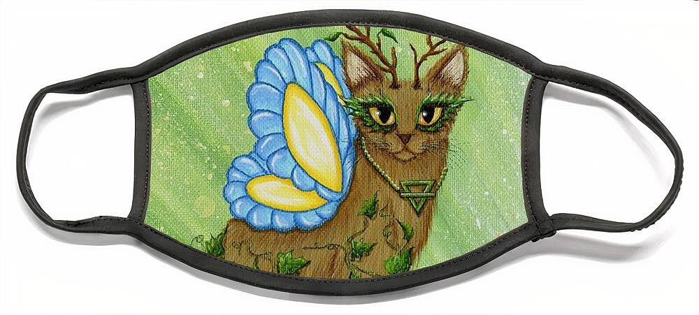 Elemental Face Mask featuring the painting Elemental Earth Fairy Cat by Carrie Hawks