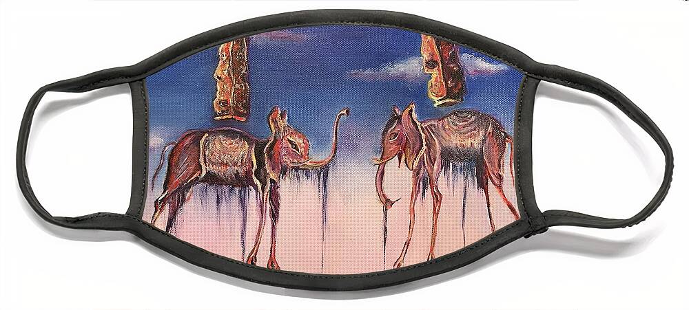 Elephans Face Mask featuring the drawing Elephans of Dali by Ella Boughton
