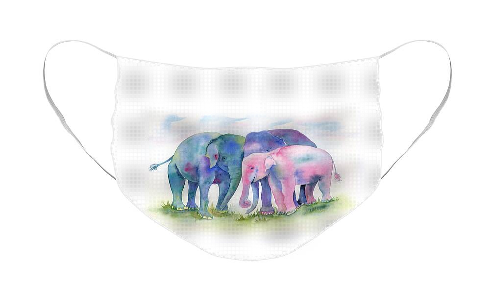 Elephant Face Mask featuring the painting Elephant Hug by Amy Kirkpatrick