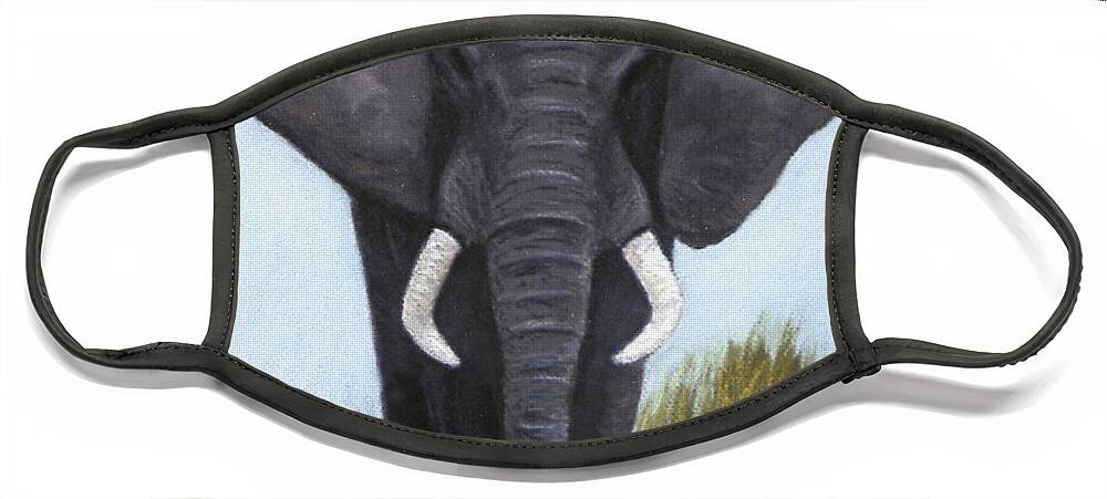 Elephant Face Mask featuring the painting Elephant by Karen Zuk Rosenblatt