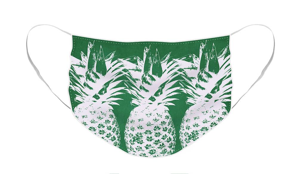 Pineapple Face Mask featuring the mixed media Emerald Pineapples- Art by Linda Woods by Linda Woods