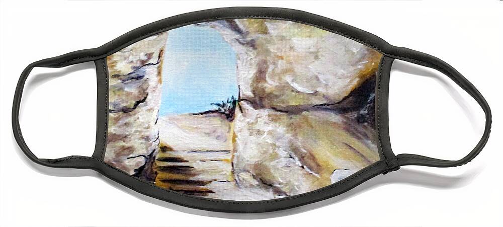 Christian Religion Face Mask featuring the painting Empty Burial Tomb by Clyde J Kell