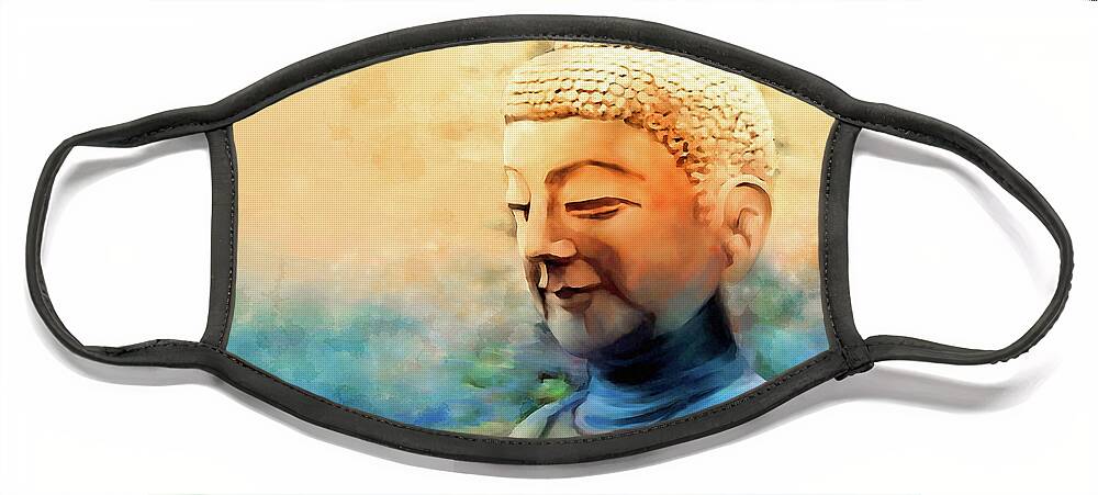 Buddha Face Mask featuring the painting Enlightened One by Sand And Chi