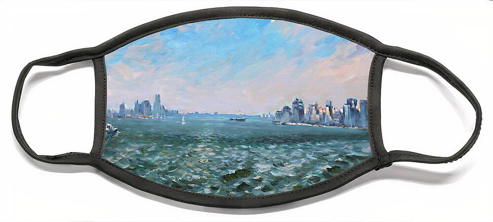Manhattan Face Mask featuring the painting Entering in New York Harbor by Ylli Haruni