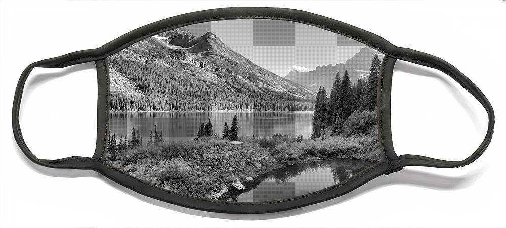 Josephine Face Mask featuring the photograph Evening At Lake Josephine Black And White by Adam Jewell