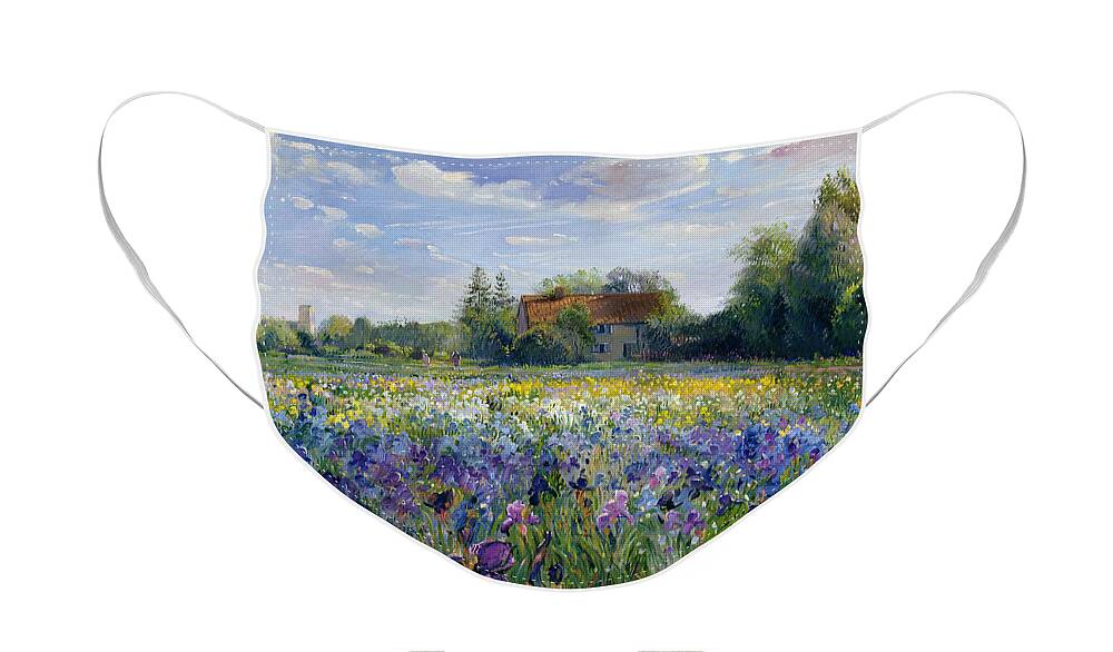 Landscape;market Gardening; Flowers; Horticulture;cottage; Summer; Rural; Irises; Landscapes Face Mask featuring the painting Evening at the Iris Field by Timothy Easton