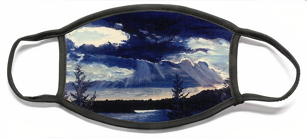 Landscape Face Mask featuring the painting Evening Lake by Steve Karol