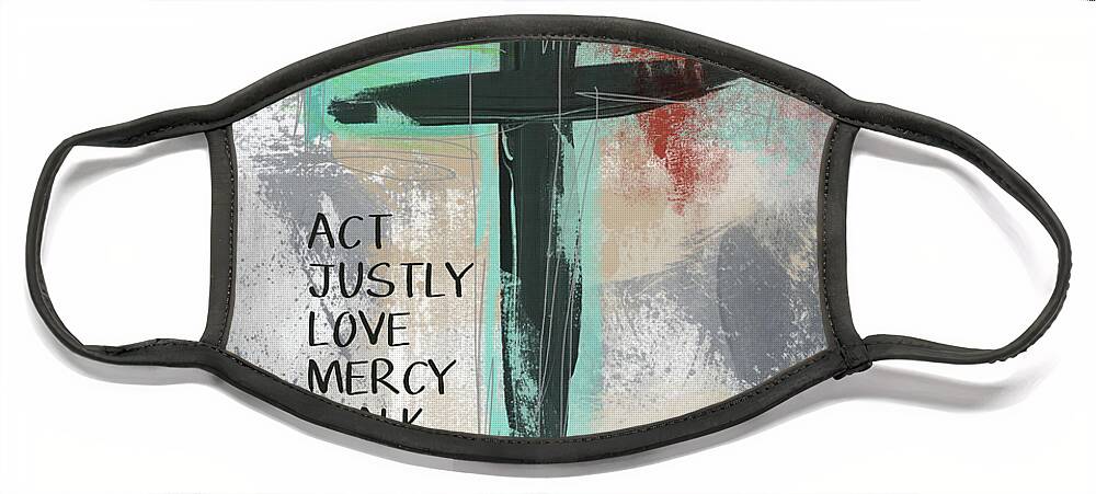 Cross Face Mask featuring the mixed media Expressionist Cross Love Mercy- Art by Linda Woods by Linda Woods