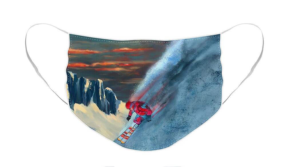 Ski Face Mask featuring the painting Extreme ski painting by Sassan Filsoof