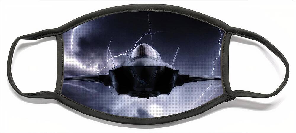 F35 Face Mask featuring the digital art F-35 Next Gen Lightning by Airpower Art