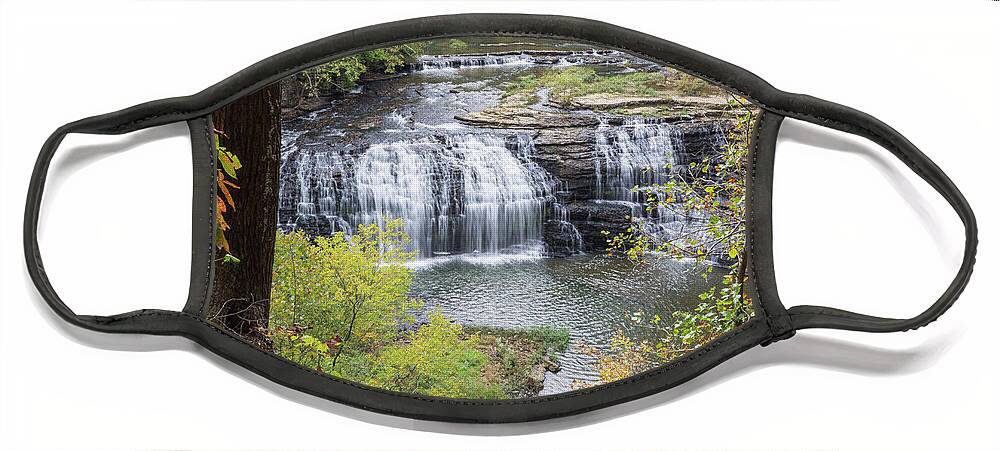 Burgess Falls Face Mask featuring the photograph Falls Through The Trees by John Benedict