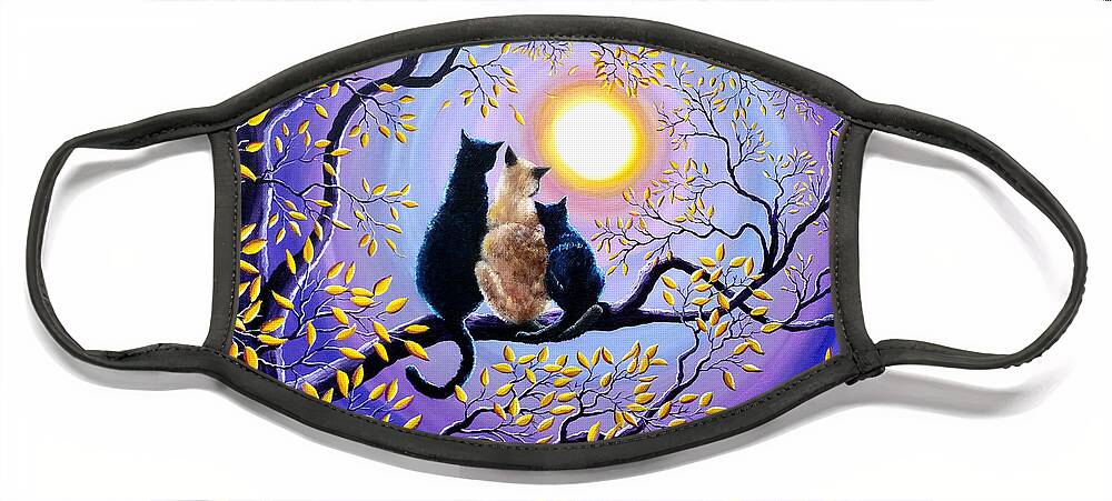 Cat Face Mask featuring the painting Family Moon Gazing Night by Laura Iverson
