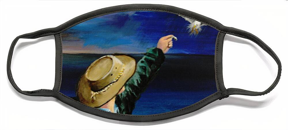 Seagull Face Mask featuring the painting Feeding My Gull Friend by Larry Whitler