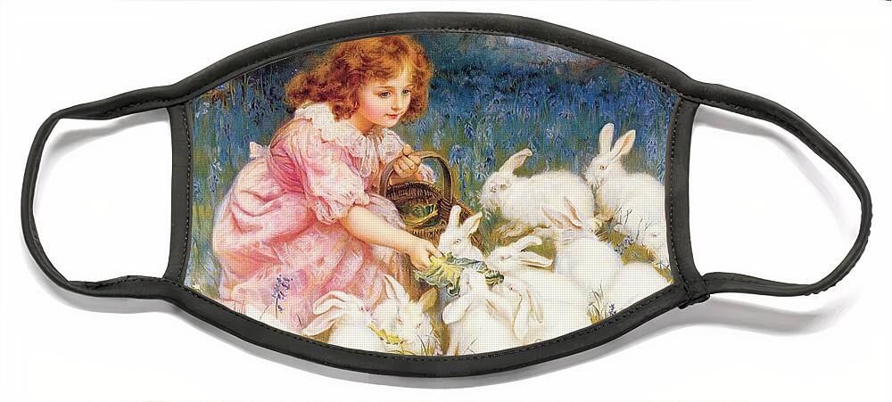 Feeding Face Mask featuring the painting Feeding the Rabbits by Frederick Morgan