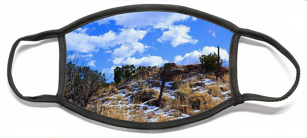 Southwest Landscape Face Mask featuring the photograph Fence Post by Robert WK Clark