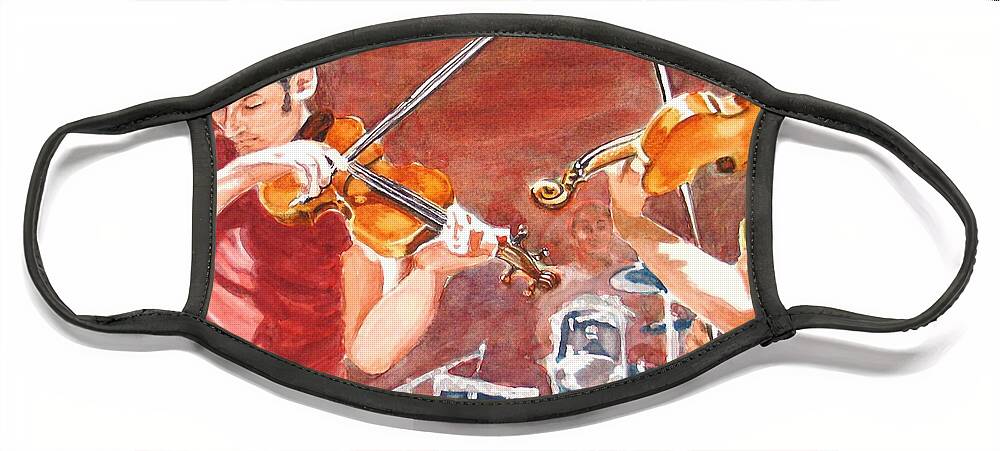 Musicians Face Mask featuring the painting Fiddles by Karen Ilari