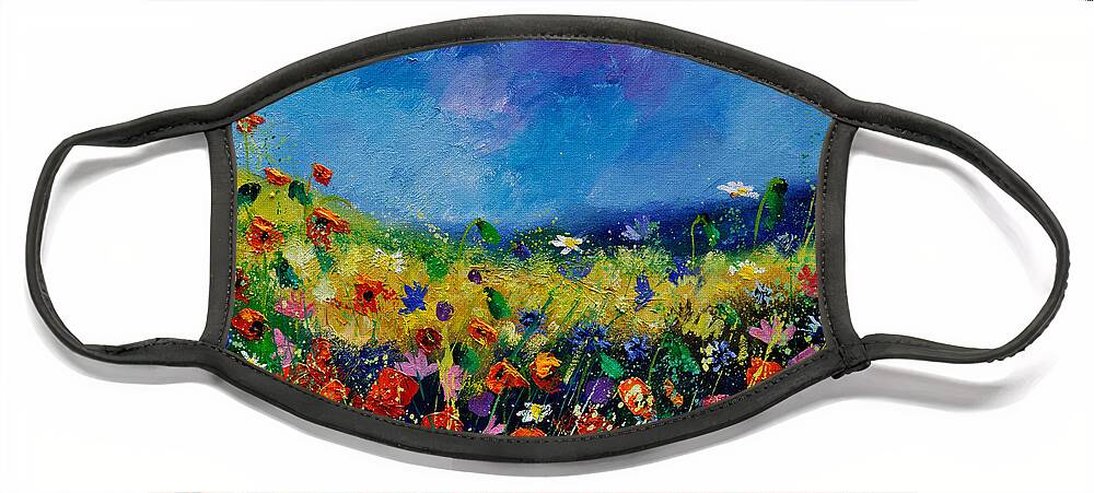 Landscape Face Mask featuring the painting Field Flowers 561190 by Pol Ledent