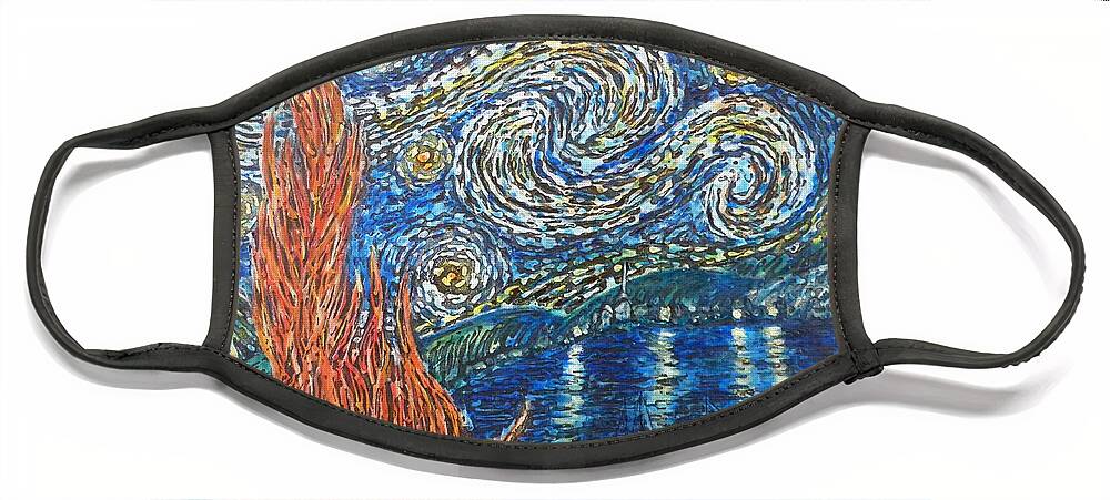 Fiery Night Face Mask featuring the painting Fiery Night by Amelie Simmons