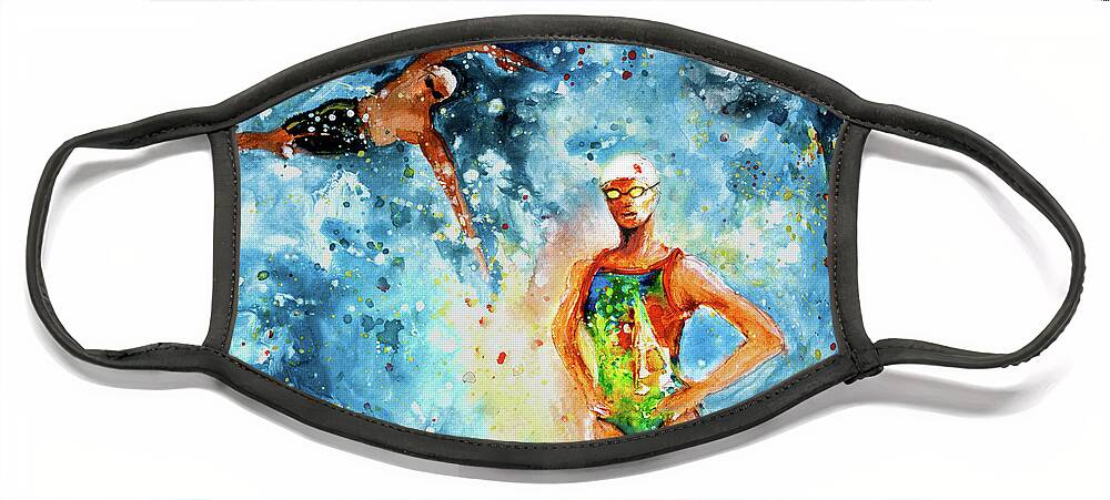 Sports Face Mask featuring the painting Fighting Back by Miki De Goodaboom
