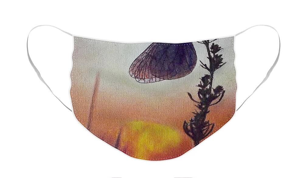 Sunset Face Mask featuring the painting Fire In The Sky by Cara Frafjord