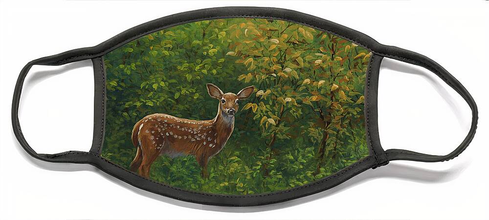 Whitetail Deer Face Mask featuring the painting First Summer by Guy Crittenden