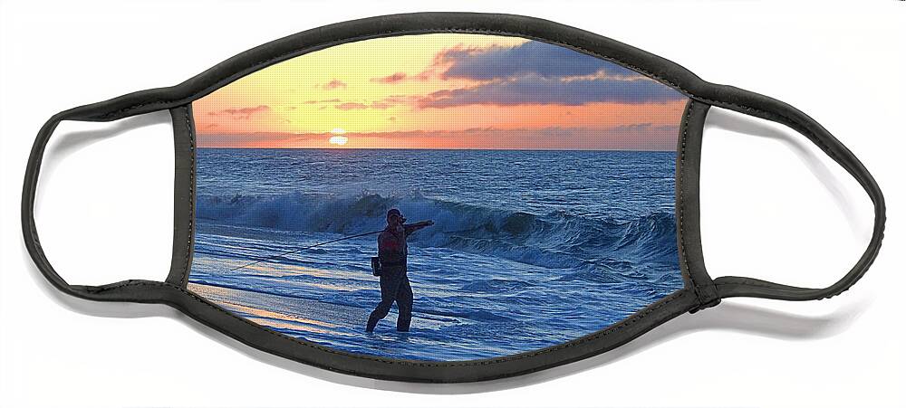 Surfcasting Face Mask featuring the photograph Fisherman by Newwwman