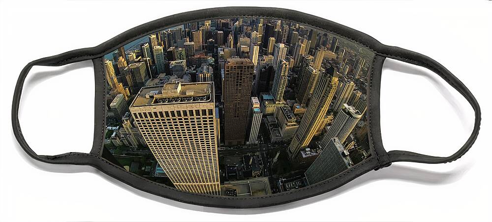 Fisheye Face Mask featuring the photograph Fisheye view of Dowtown Chicago from above by Sven Brogren
