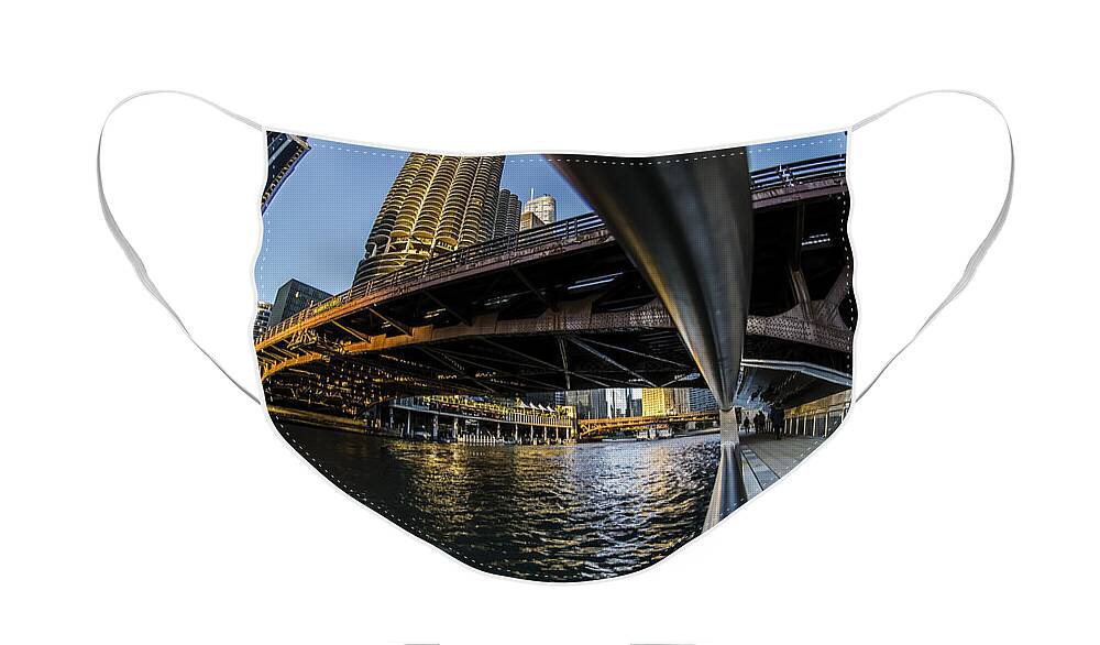 Marina Towers Face Mask featuring the photograph Fisheye view from The Chicago Riverwalk by Sven Brogren