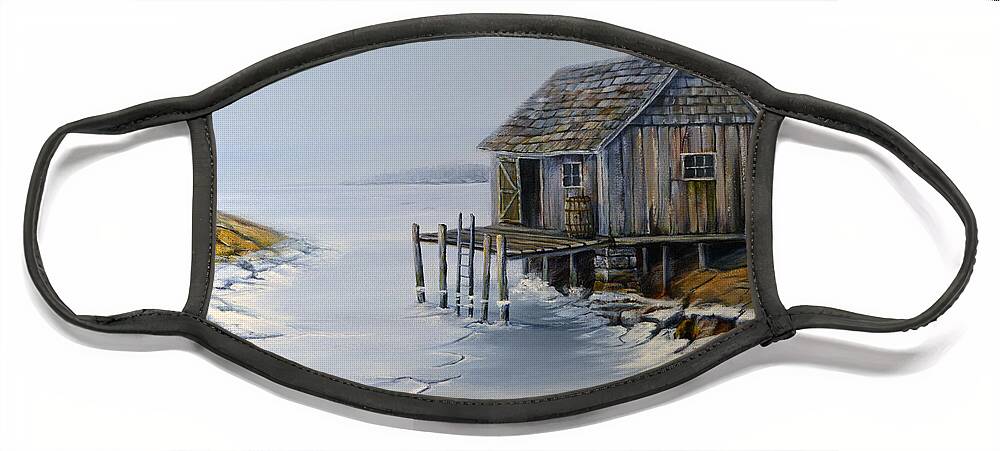 Seascape Face Mask featuring the painting Fishing Shack Peggy's Cove by Wayne Enslow