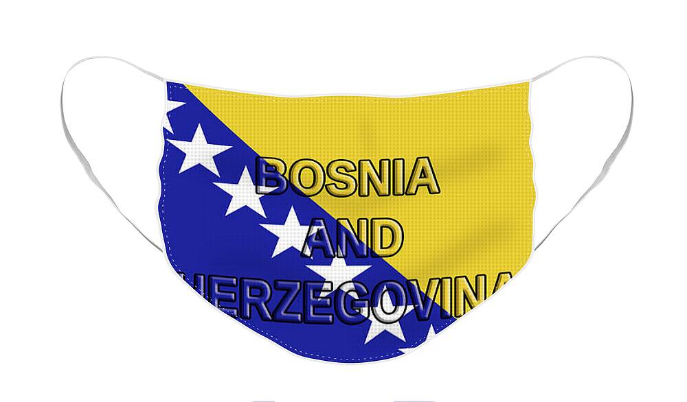 Bosnia Face Mask featuring the digital art Flag of Bosnia and Herzegovina Word by Roy Pedersen